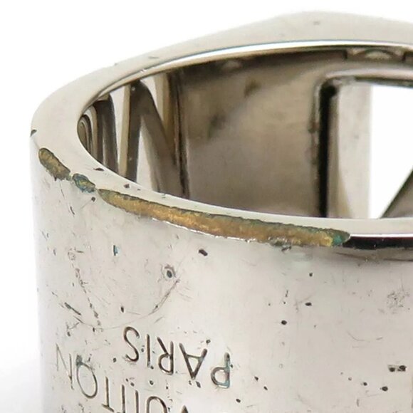 Auth LOUIS VUITTON V Square Ring Silver Metal - Picture 16 of 16